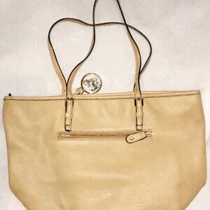 Beige Purse with Floral Print Lining